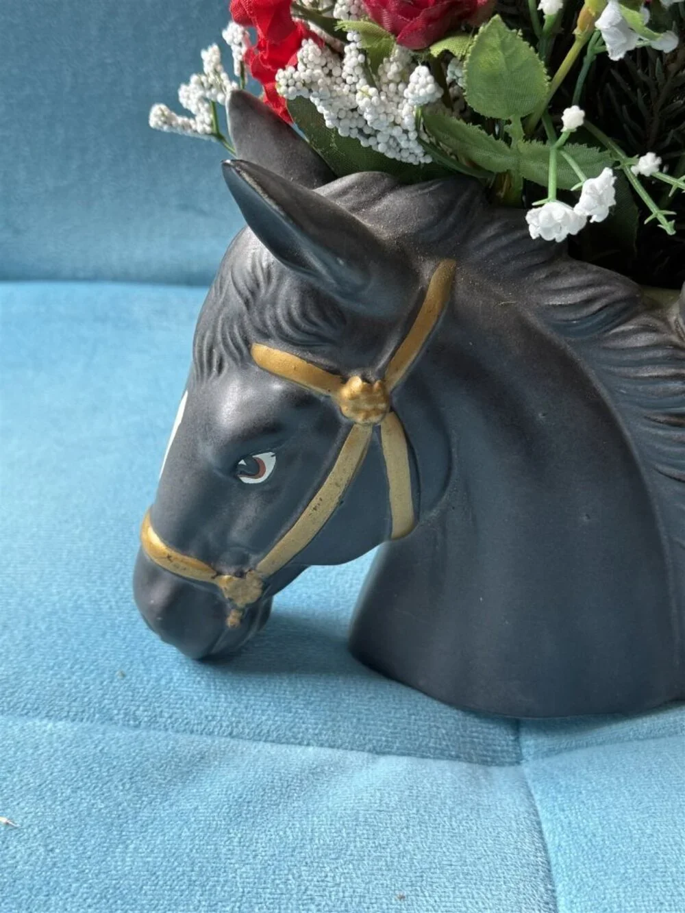 Vintage Rubens Horse Black Stallion By Fence Ceramic Planter Made In Japan